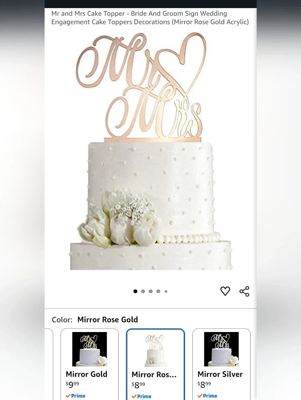 Rose Gold 'Mr & Mrs' Acrylic Cake Topper